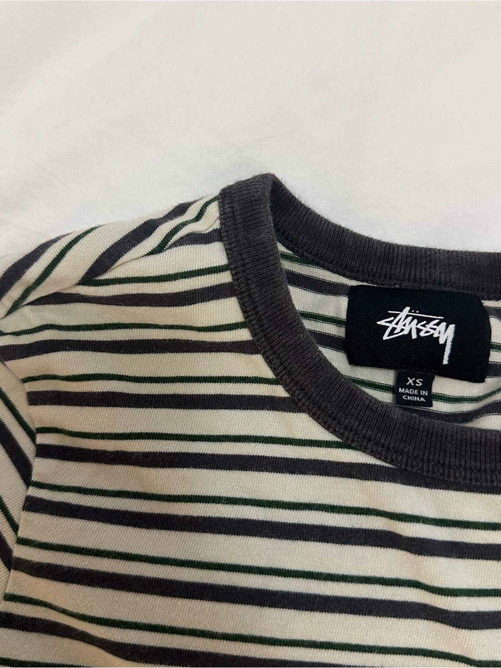Stussy Striped Tee in Cream and Black - Picture 3 of 6